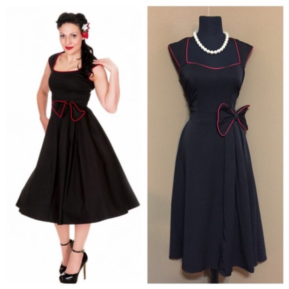 Lindy Bop Black Dress with Red Trim - Picture 1 of 8